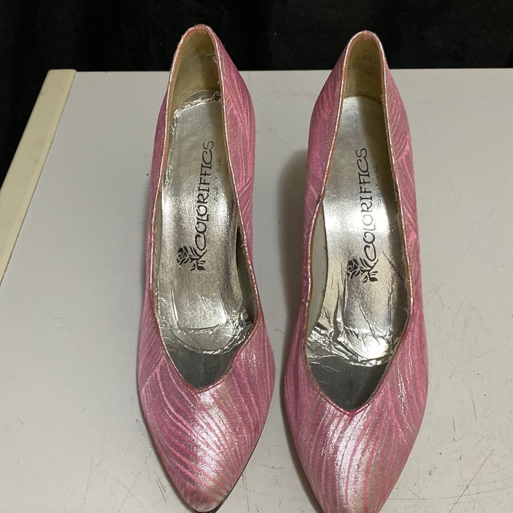 Coloriffics pink and silver women high heels shoes size 7.5M